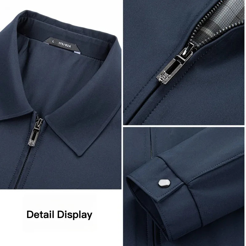 Men's Turn-down Collar Jacket Old Money Style Solid Color Casual Outerwear 2026 Autumn New Zip-up Coat