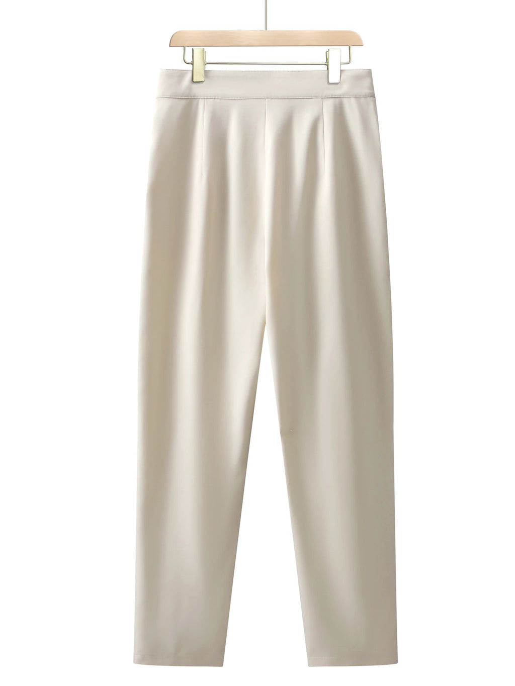 Men's high-waisted cropped chinos, slim-fit beige casual trousers for business and commuting, tapered dress pants