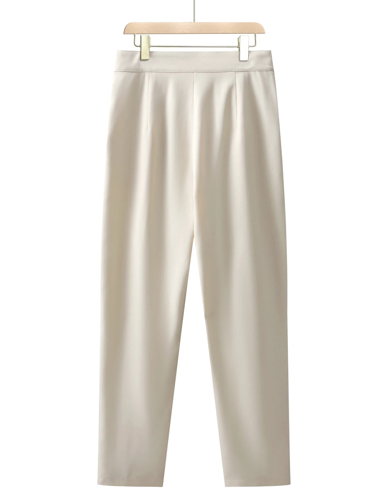 Men's high-waisted cropped chinos, slim-fit beige casual trousers for business and commuting, tapered dress pants
