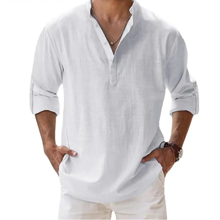 New Cotton Linen Shirts for Men Casual Shirts Lightweight Long Sleeve Henley Beach Shirts Hawaiian T Shirts for Men